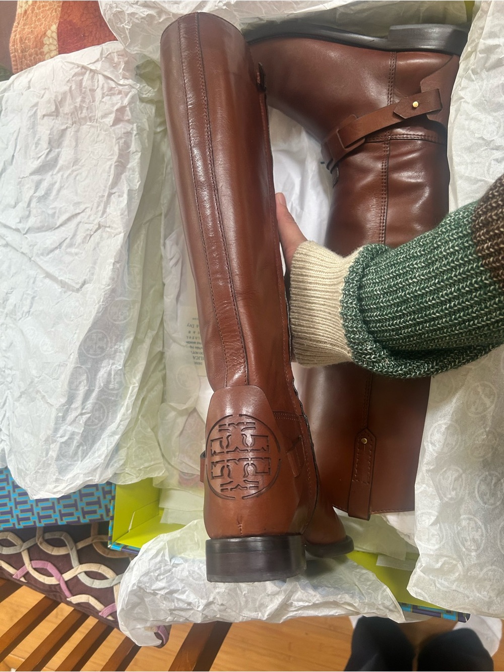 TORY BURCH Chestnut Brown Leather Knee-High Riding Boots